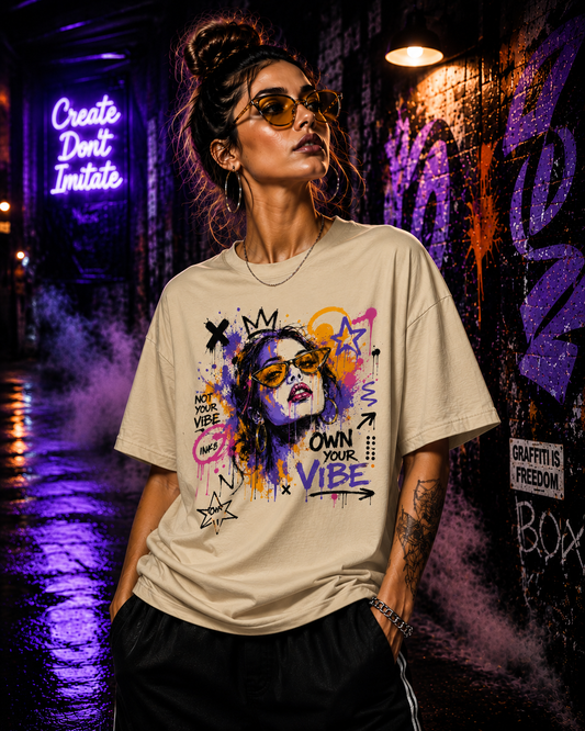 Oversized Graffiti Streetwear T-Shirt OWN YOUR VIBE Unisex Bio-Baumwolle