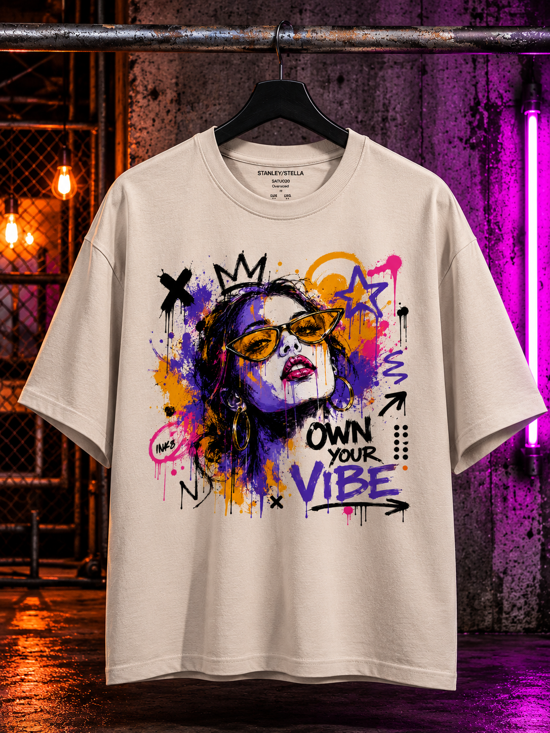 Oversized Graffiti Streetwear T-Shirt OWN YOUR VIBE Unisex Bio-Baumwolle