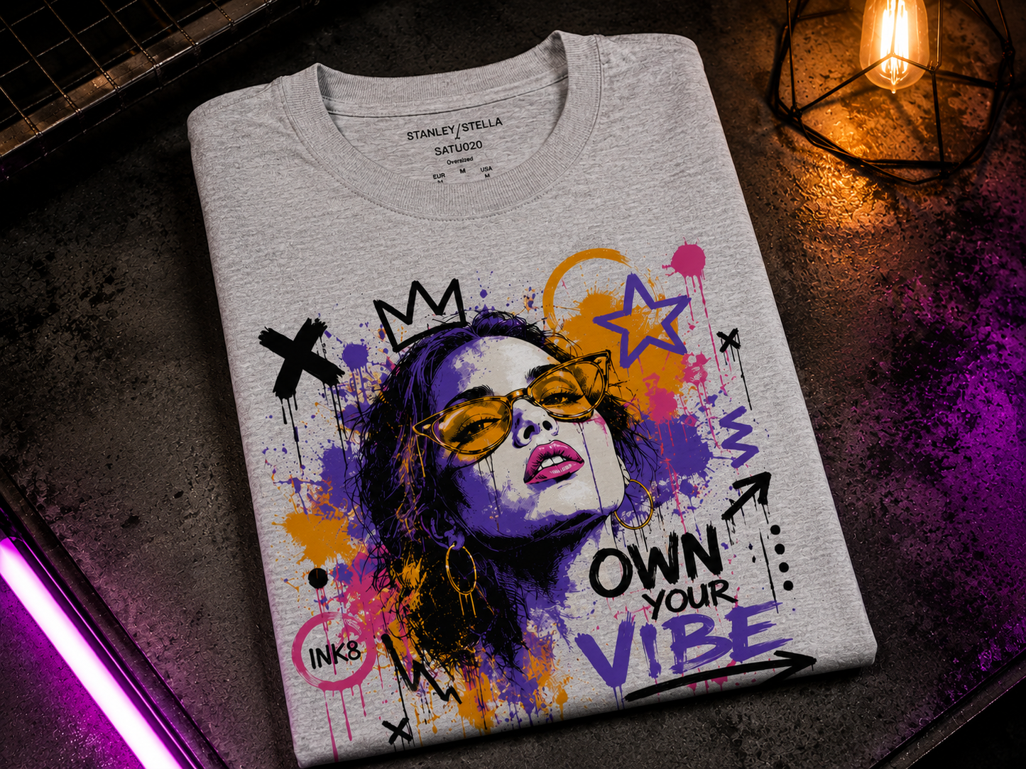 Oversized Graffiti Streetwear T-Shirt OWN YOUR VIBE Unisex Bio-Baumwolle