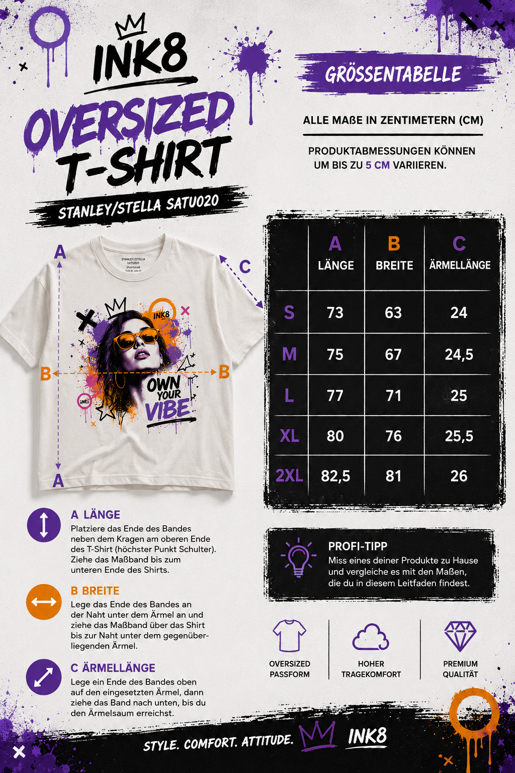 Oversized Graffiti Streetwear T-Shirt OWN YOUR VIBE Unisex Bio-Baumwolle