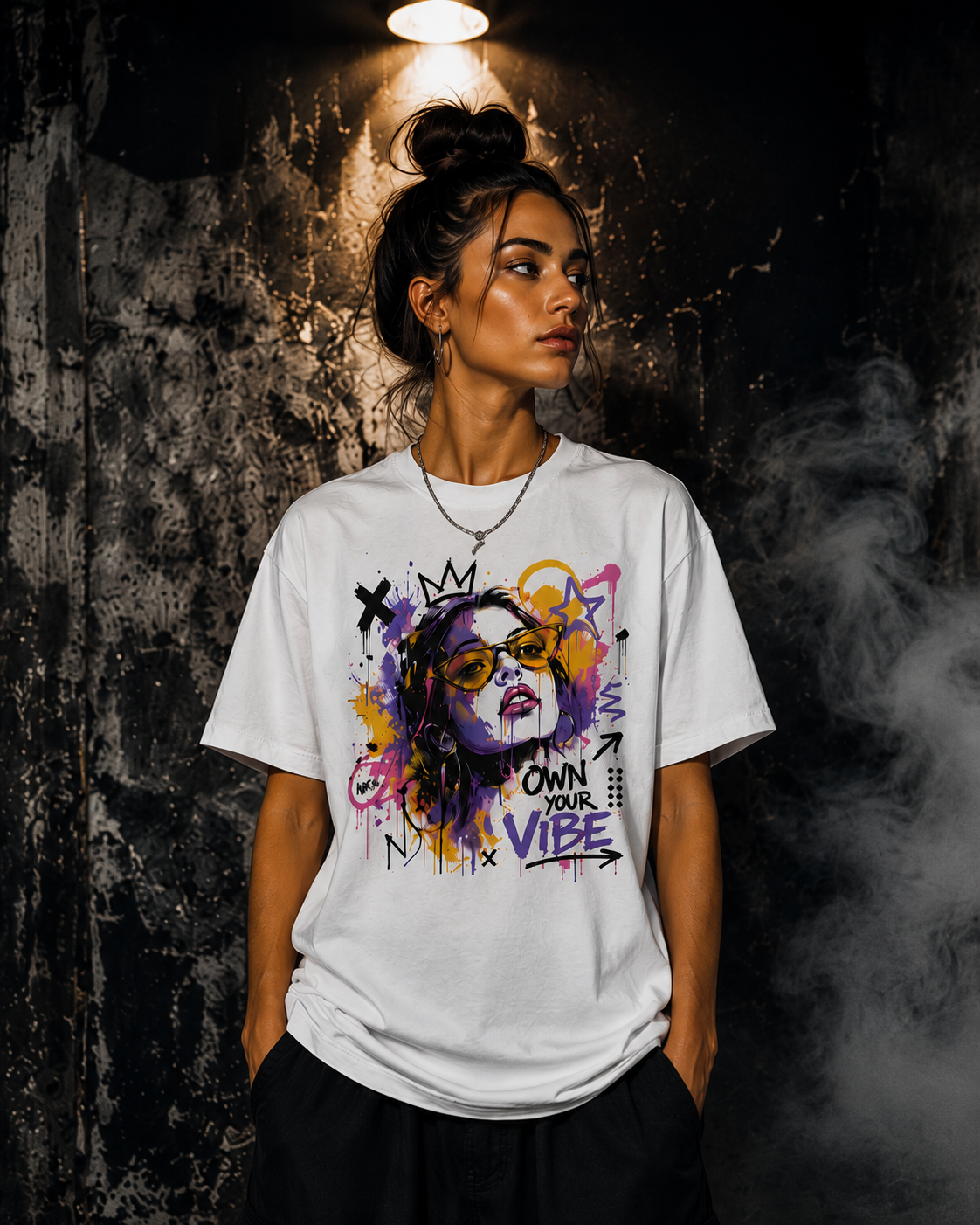 Oversized Graffiti Streetwear T-Shirt OWN YOUR VIBE Unisex Bio-Baumwolle