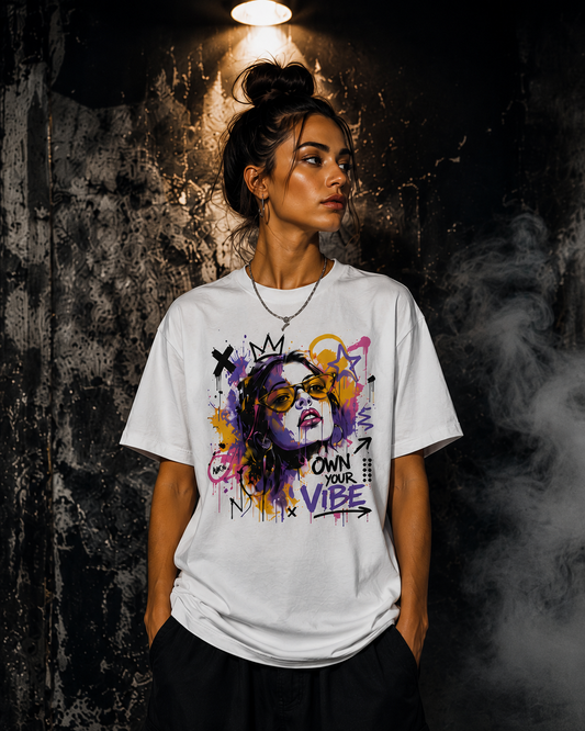 Oversized Graffiti Streetwear T-Shirt OWN YOUR VIBE Unisex Bio-Baumwolle