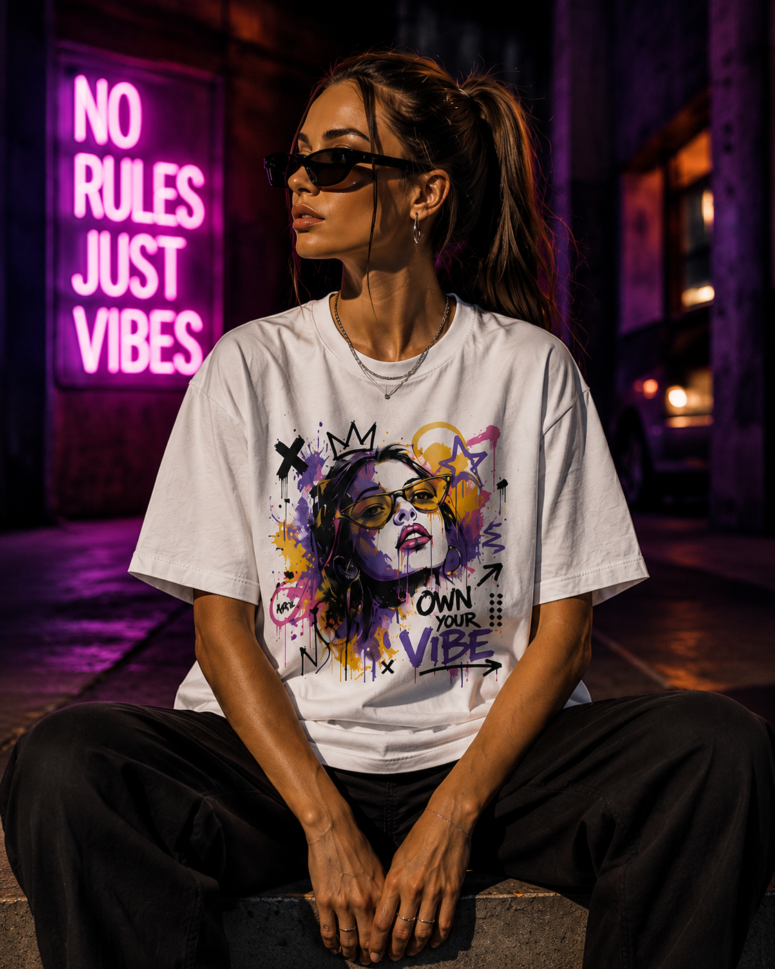 Oversized Graffiti Streetwear T-Shirt OWN YOUR VIBE Unisex Bio-Baumwolle
