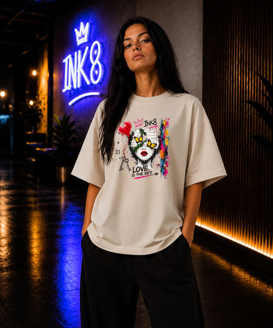 INK8 – Love Is The Key | Urban Graffiti Unisex Bio-T-Shirt mit breitem Kragen